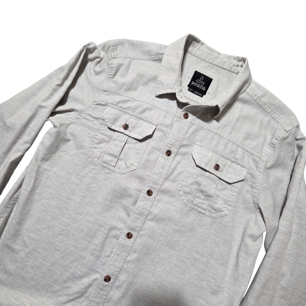 Prana Men's Light Gray Long Sleeve Button Up Shirt Casual Camp Work Utility  M
